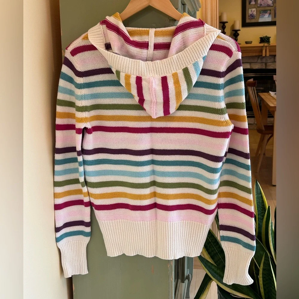 Aeropostale Women’s Hoodie Sweater Cream w/ Multicolor Rainbow Stripes Sz Large